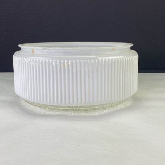 Vintage Ribbed Glass Drum Shade White Clear 7.5 inch Fitter - Picture 4 of 10